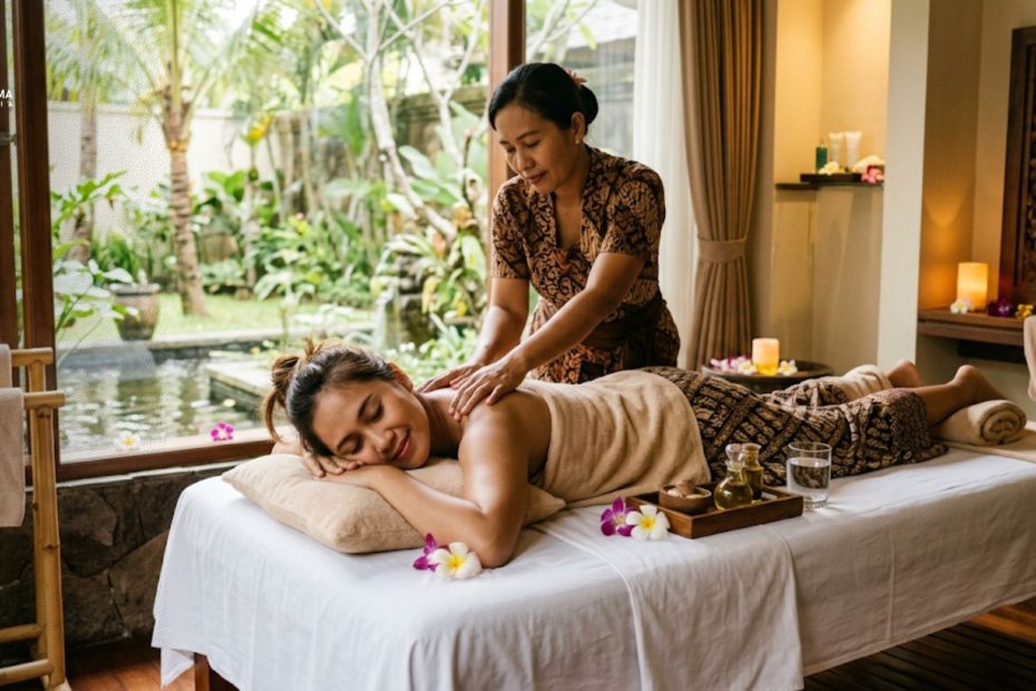 Seorang ibu sedang menikmati perawatan spa pasca melahirkan untuk relaksasi tubuh dan pikiran