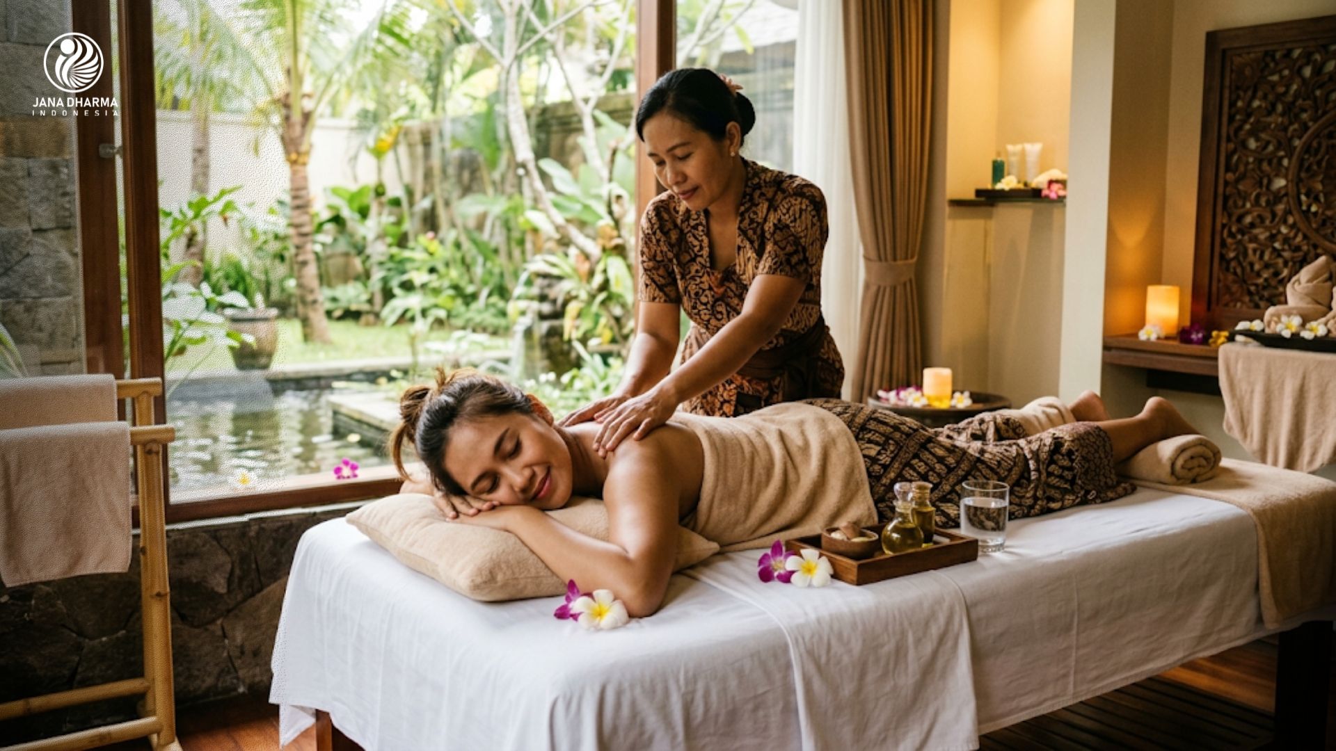 Seorang ibu sedang menikmati perawatan spa pasca melahirkan untuk relaksasi tubuh dan pikiran