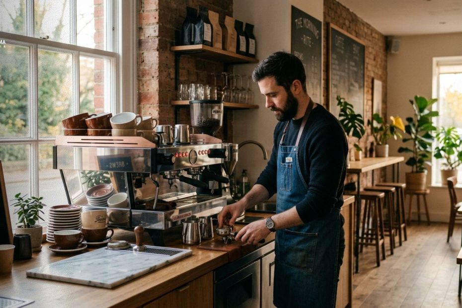 Barista sedang menjalankan SOP buka tutup kafe di meja bar sebelum kafe buka