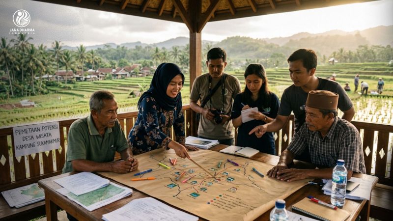 Tim desa melakukan pemetaan potensi desa wisata untuk menyusun paket kunjungan lokal.