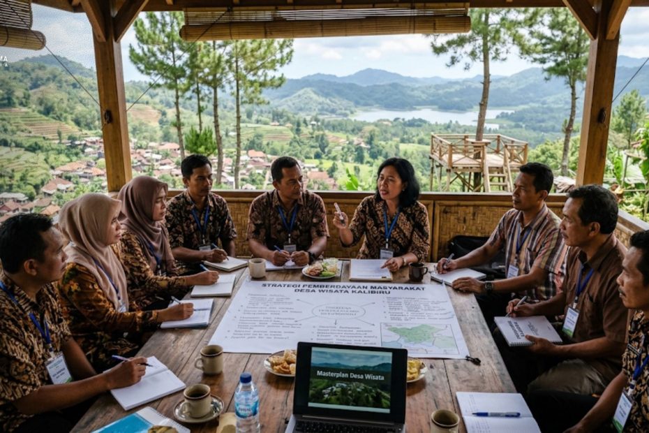 Kelompok sadar wisata sedang berdiskusi merencanakan strategi pemberdayaan masyarakat desa wisata